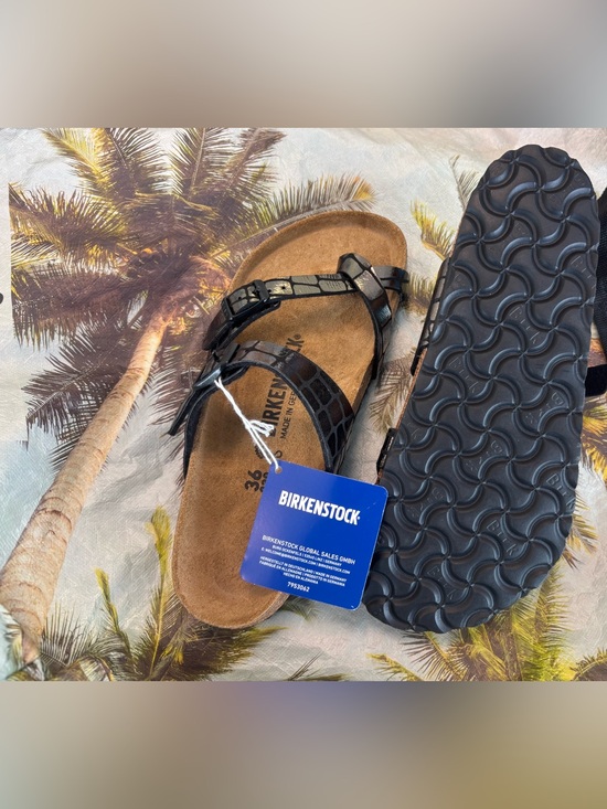 Birkenstock Shoes - Birkenstock MAYARI 💅 Gator Gleam Leather Sandals Slides NEW